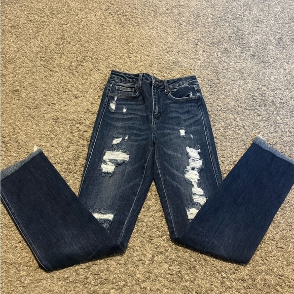 Flying Monkey Denim - Flying Monkey Dark Blue Distressed Straight Leg Jeans Size 26